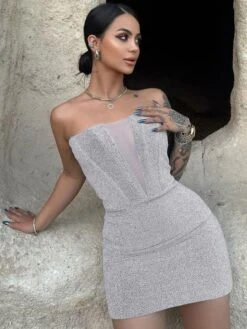 Hollow Out Sequin Strapless Mini Dress -Women's Clothing Shop P 20240110132711376 966