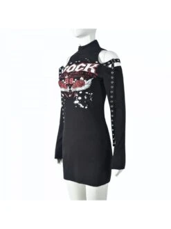 Turtleneck Cold Shoulder Slim Dress -Women's Clothing Shop P 20240111142108792 119