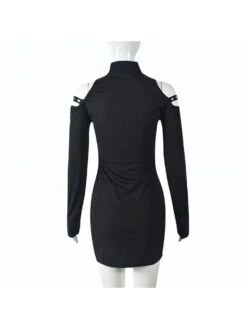 Turtleneck Cold Shoulder Slim Dress -Women's Clothing Shop P 20240111142111425 821