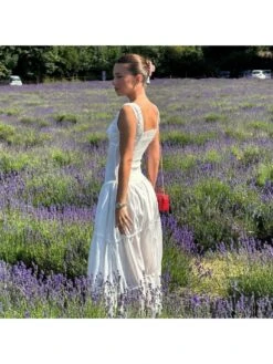 Ruched Patchwork Lace-Up Cotton Dress -Women's Clothing Shop P 20240111145700208 489