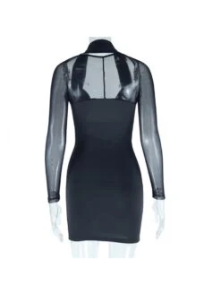 See Through Halter Fitted Long Sleeves Dress -Women's Clothing Shop P 20240115142049771 584