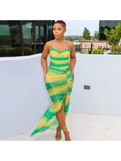 See Through Tie-wrap Lace-Up Backless Maxi Dress