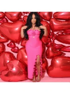 Stringy Selvedge Halter Neck Bodycon Maxi Dress