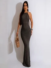 Sexy Halter Backless Maxi Dress