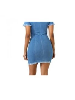 Solid Color Denim Fitted Short Sleeve Dress -Women's Clothing Shop P 20240130114505255 151