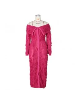 Patchwork Wave Bodycon Long Sleeves Dress -Women's Clothing Shop P 20240221145018545 756