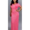 Striped High Rise Fitted Short Sleeve Maxi Dress -Women's Clothing Shop P 20240222113005765 344