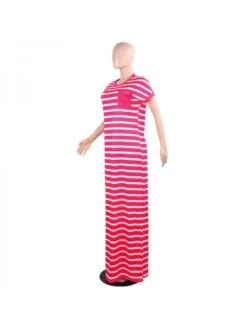Striped High Rise Fitted Short Sleeve Maxi Dress -Women's Clothing Shop P 20240222113008438 222