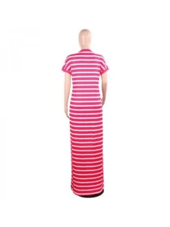 Striped High Rise Fitted Short Sleeve Maxi Dress -Women's Clothing Shop P 20240222113009127 789