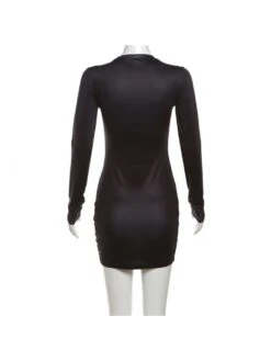 Skull Letter Printed Fitted Long Sleeves Dress -Women's Clothing Shop P 20240222114016744 119