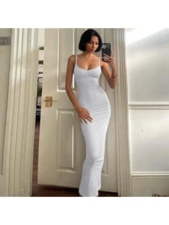 Solid V Neck Sleeveless Maxi Dress -Women's Clothing Shop P 20240226150515131 165