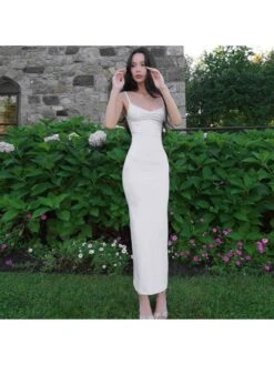 Solid V Neck Sleeveless Maxi Dress -Women's Clothing Shop P 20240226150517052 800