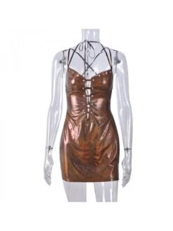 Metallic Bandage Halter Backless Mini Dress -Women's Clothing Shop P 20240227105522502 232