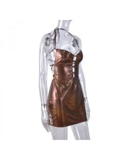 Metallic Bandage Halter Backless Mini Dress -Women's Clothing Shop P 20240227105523144 824