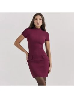 Patchwork Solid Color Slim Short Sleeve Dress -Women's Clothing Shop P 20240227170017956 631