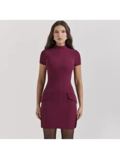 Patchwork Solid Color Slim Short Sleeve Dress -Women's Clothing Shop P 20240227170019160 671