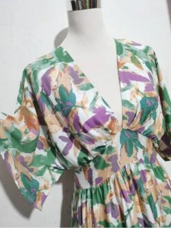 V Neck Batwing Sleeve High Rise Bohemian Short Sleeve Dress -Women's Clothing Shop P 20240302183008789 410