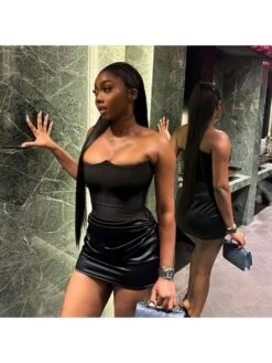 Patchwork Satin Strapless Mini Dress -Women's Clothing Shop P 20240308081503177 939