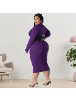 Patchwork Turtleneck Skinny Plus Long Sleeves Dress -Women's Clothing Shop P 20240312151514958 306