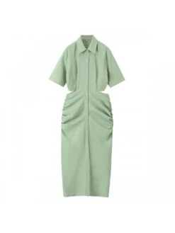 Hollow Out Ruched Single Breasted Dress