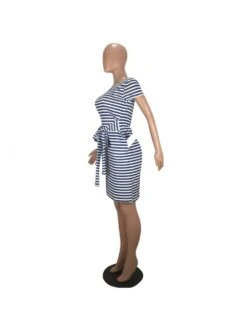 Striped Bodycon Short Sleeve Midi Dress -Women's Clothing Shop P 20240314154505573 449