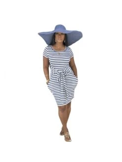 Striped Bodycon Short Sleeve Midi Dress -Women's Clothing Shop P 20240314154506767 851