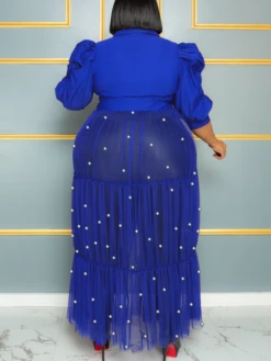 Faux Pearl Gauze Buckle Short Sleeve Dress -Women's Clothing Shop P 20240314162038957 510