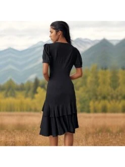 Patchwork Ruffle Fitted Short Sleeve Dress -Women's Clothing Shop P 20240315110559307 730