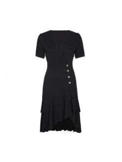 Patchwork Ruffle Fitted Short Sleeve Dress -Women's Clothing Shop P 20240315110559976 395