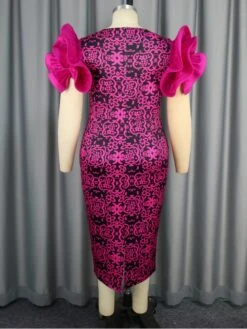 Patchwork Petal Sleeve Fitted Short Sleeve Dress -Women's Clothing Shop P 20240315114517411 242