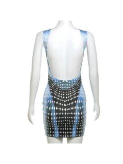 Geometric Pattern Backless Mini Dress -Women's Clothing Shop P 20240315183026088 875