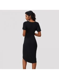 Solid Color Knitting High Rise Short Sleeve Dress -Women's Clothing Shop P 20240319110502702 695