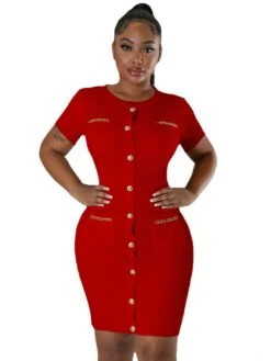 Knitted Chain Pocket Patchwork Mini Dress