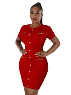 Knitted Chain Pocket Patchwork Mini Dress -Women's Clothing Shop P 20240321115033071 183