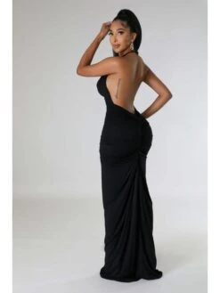 Ruched Halter Wing Neck Backless Maxi Dress -Women's Clothing Shop P 20240322094504503 325