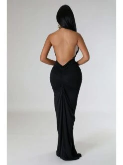 Ruched Halter Wing Neck Backless Maxi Dress -Women's Clothing Shop P 20240322094505180 772
