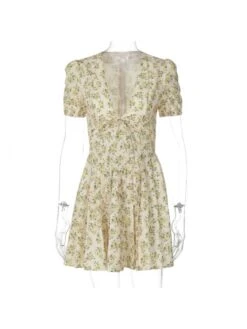 Floral Printed V Neck Pleated Dress -Women's Clothing Shop P 20240322180511095 520