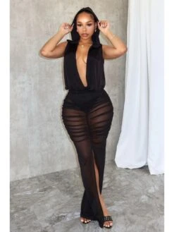 Ruched Perspective V Neck Hoodies Maxi Dress