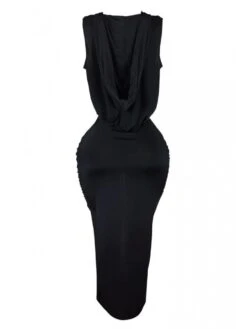 Ruched Perspective V Neck Hoodies Maxi Dress -Women's Clothing Shop P 20240325101512075 410