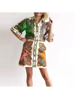 Print Single Breasted Leisure Dress -Women's Clothing Shop P 20240327170504731 691