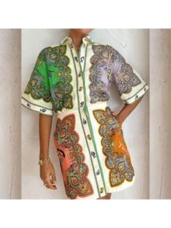 Print Single Breasted Leisure Dress -Women's Clothing Shop P 20240327170508394 672