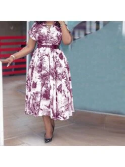 Crew Neck Short Sleeve High Rise Plus Short Sleeve Dress -Women's Clothing Shop P 20240329094024871 599