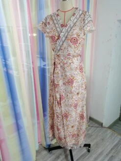 Print Split Hem V Neck Chiffon Short Sleeve Dress -Women's Clothing Shop P 20240329102508910 316