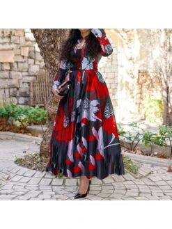 Print High Rise A-line Long Sleeves Dress