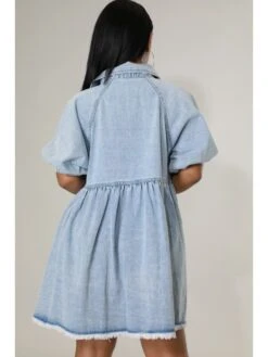 Solid Color Denim High Rise Short Sleeve Dress -Women's Clothing Shop P 20240329160520659 677