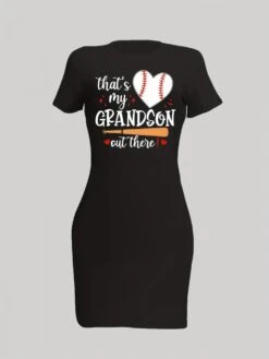 Letter Heart Printed Bodycon Mini Dress -Women's Clothing Shop P 20240401123023442 595