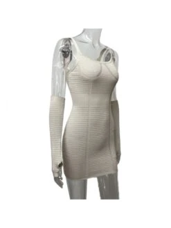 Knitted Mini Dress With Outer Sleeve -Women's Clothing Shop P 20240401124544218 362