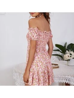 Boat Neck Off Shoulder Short Sleeve Dress -Women's Clothing Shop P 20240402115504218 355