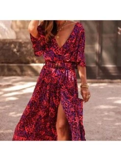Print V Neck High Rise Dress -Women's Clothing Shop P 20240402154003298 691