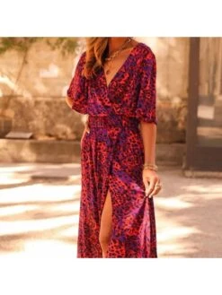 Print V Neck High Rise Dress -Women's Clothing Shop P 20240402154003858 698